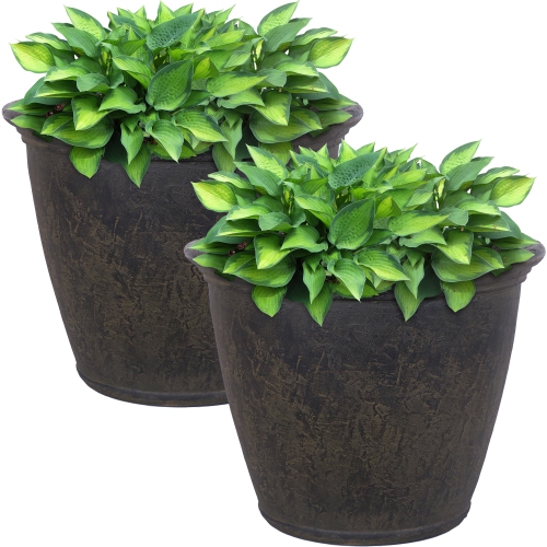 Sunnydaze 24 in Anjelica Unbreakable Polyresin Planter - Sable - Set of 2