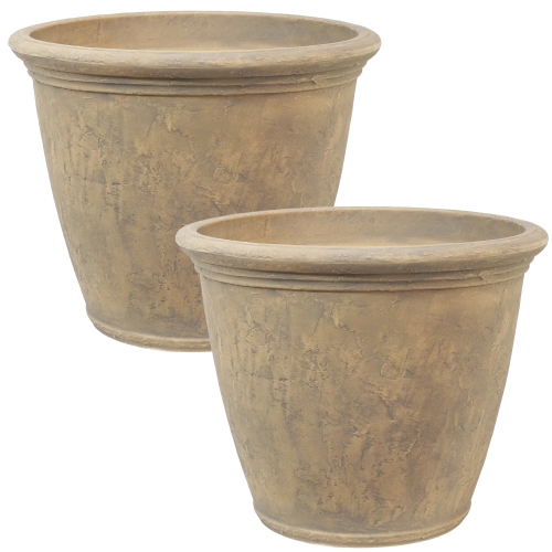 SUNNYDAZE DECOR  Sunnydaze 24 In Anjelica Unbreakable Polyresin Planter - - Set Of 2 In Beige These pots make a great container garden when you drill the bottom hole out