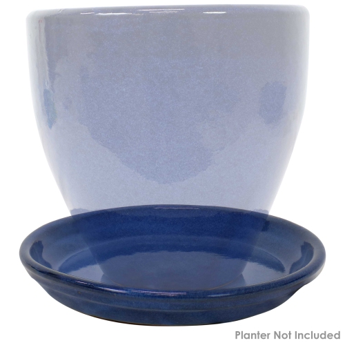 Sunnydaze 9 in Glazed Ceramic Flower Pot/Plant Saucer - Blue - Set of 4