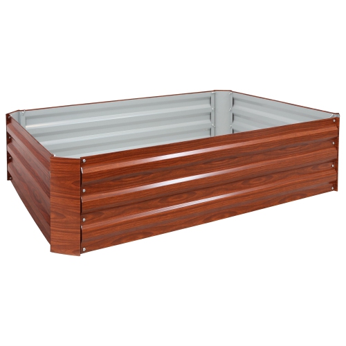 SUNNYDAZE DECOR  Sunnydaze Galvanized Steel Rectangle Raised Garden Bed - 47 In - Woodgrain