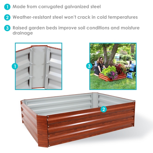 Sunnydaze Galvanized Steel Rectangle Raised Garden Bed - 47 in - Woodgrain
