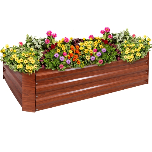 Sunnydaze Galvanized Steel Rectangle Raised Garden Bed - 47 in - Woodgrain