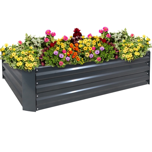 Sunnydaze Galvanized Steel Rectangle Raised Garden Bed - 47 in - Dark Gray