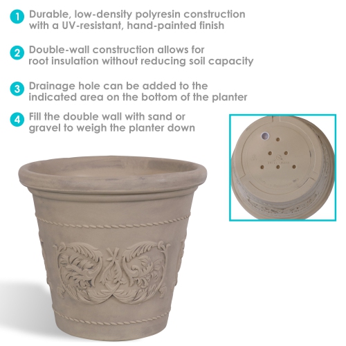 Sunnydaze 19.5 in Arabella Polyresin Outdoor Planter - Beige - Set of 4