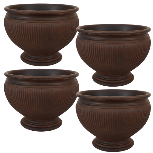 Sunnydaze 15 in Elizabeth Ribbed Urn Polyresin Planter - Rust - Set of 4