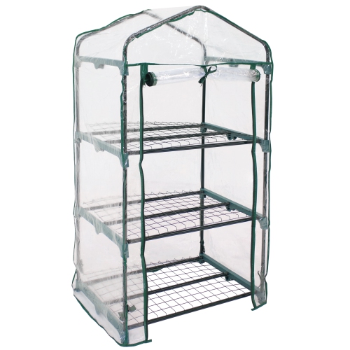 Mini serre en acier de Sunnydaze avec 3 tablettes/fermeture à glissière - transparent