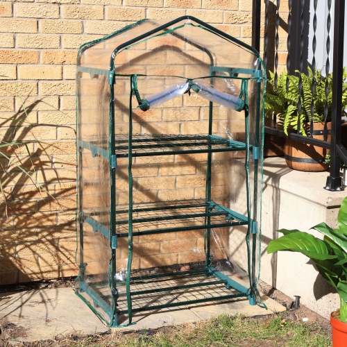 Sunnydaze Steel PVC Cover Mini Greenhouse with 3 Shelves/Zipper - Clear
