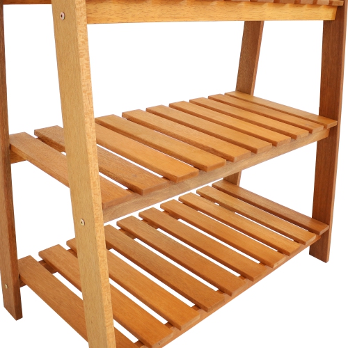 Sunnydaze 3-Tier Meranti Wood Plant Stand with Teak Oil Finish - 36 in
