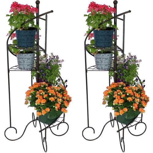 Sunnydaze Black Iron 4-Tier Spiral Staircase Plant Stand - 56 in - Set of 2