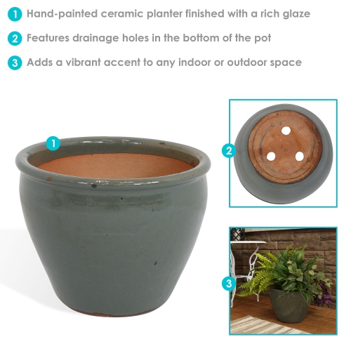 Sunnydaze 15 in Chalet High-Fired Glazed Ceramic Planter - Gray