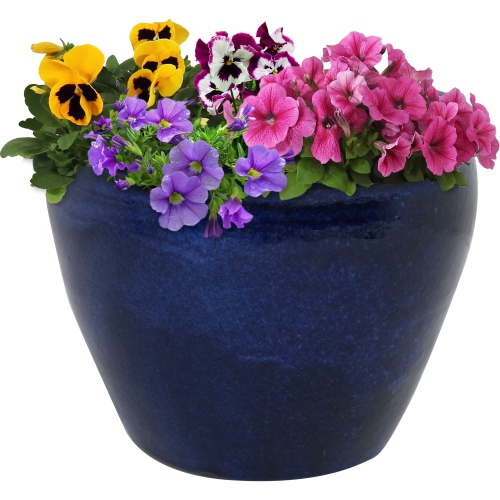 Sunnydaze 15 in Chalet High-Fired Glazed Ceramic Planter - Imperial Blue