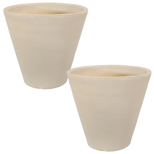 SUNNYDAZE DECOR  Sunnydaze 15.5 In Walter Dual-Wall Polyresin Planter - - Set Of 2 In Beige