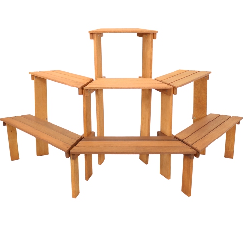 SUNNYDAZE DECOR  Sunnydaze Meranti Wood/teak Oil Finish 3-Tier Curved Plant Stand - 5.75 Ft