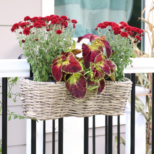 Sunnydaze Polyrattan Hanging Over-the-Rail Tri-Planter and Liner - Frost