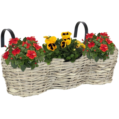 Sunnydaze Polyrattan Hanging Over-the-Rail Tri-Planter and Liner - Frost