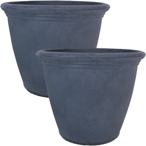 SUNNYDAZE DECOR  Sunnydaze 20 In Anjelica Dual-Wall Polyresin Planter - Slate - Set Of 2