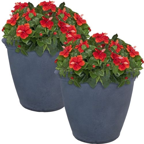 Sunnydaze 20 in Anjelica Dual-Wall Polyresin Planter - Slate - Set of 2