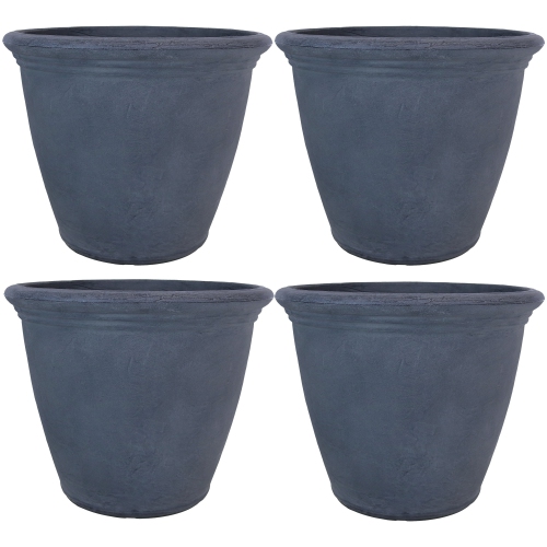 SUNNYDAZE DECOR  Sunnydaze 20 In Anjelica Dual-Wall Polyresin Planter - Slate - Set Of 4