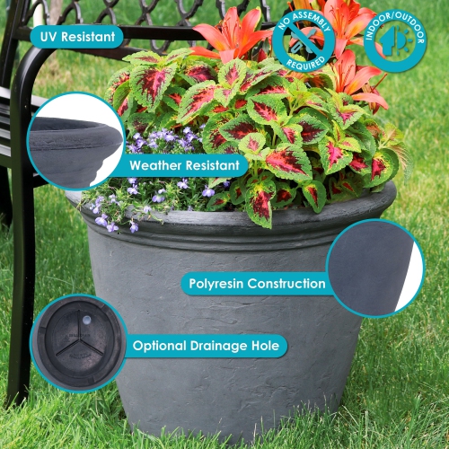 Sunnydaze 20 in Anjelica Dual-Wall Polyresin Planter - Slate - Set of 4