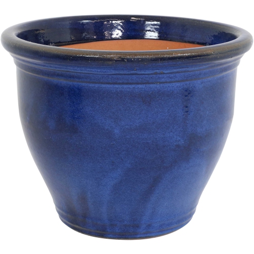 Sunnydaze 18 in Studio High-Fired Glazed Ceramic Planter - Imperial Blue