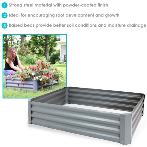 Sunnydaze Powder-Coated Steel Rectangle Raised Garden Bed - Gray - 47 in