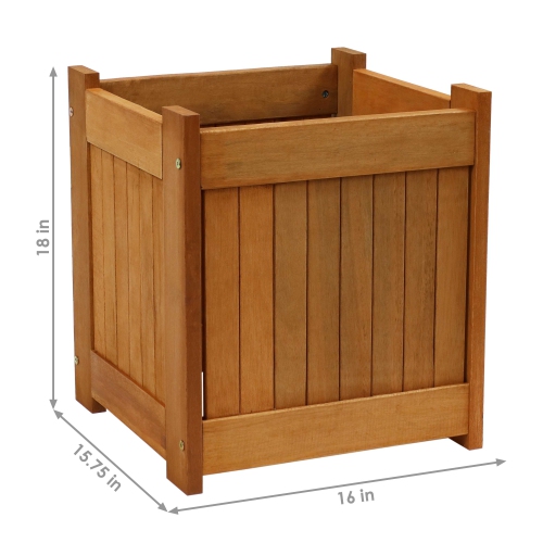 Sunnydaze Meranti Wood Decorative Square Planter Box - 16 in - Set of 2
