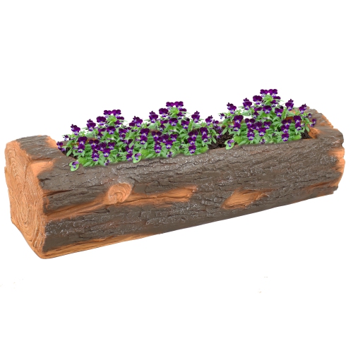 Sunnydaze 35 in Polyresin Rustic Outdoor Raised Log Flower Pot Planter