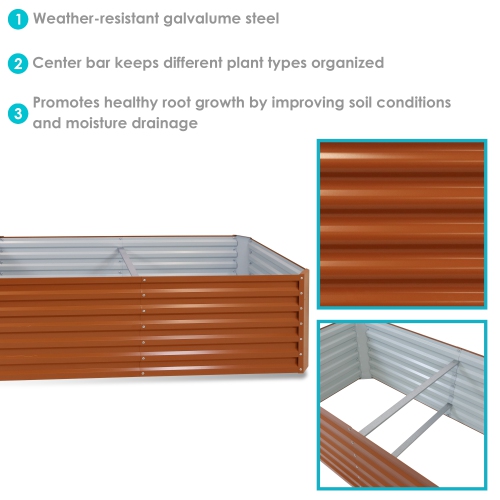 Sunnydaze Galvalume Steel Rectangle Raised Garden Bed - Brown - 71 in