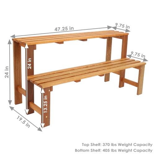 Sunnydaze 2-Tier Meranti Wood Plant Stand with Teak Oil Finish - 24 in