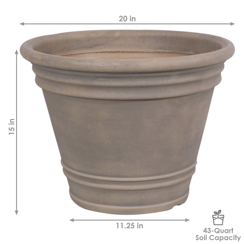 Sunnydaze 20 in Franklin Dual-Wall Polyresin Planter - Beige - Set of 2