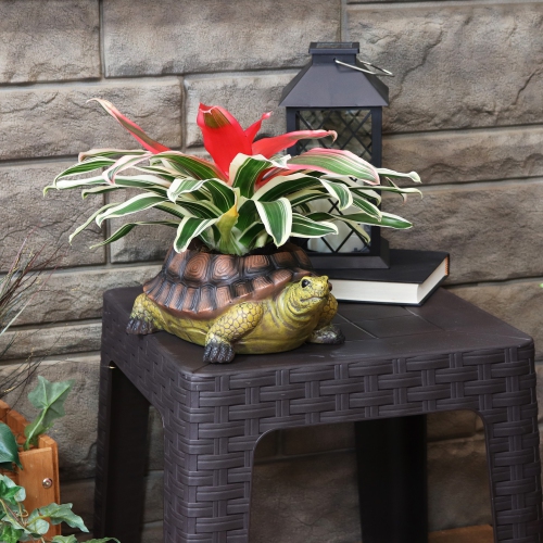Sunnydaze 11 in Polyresin Teddy the Tortoise Indoor/Outdoor Garden Planter