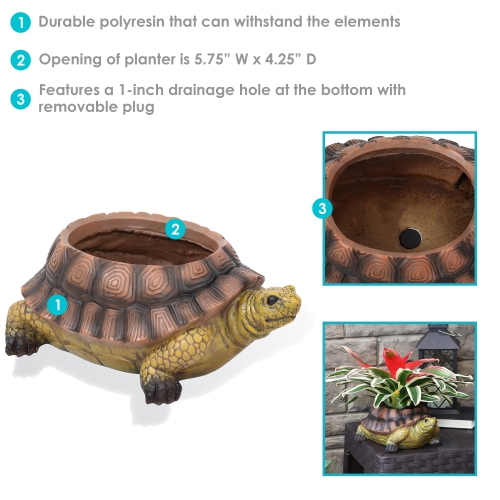 Sunnydaze 11 in Polyresin Teddy the Tortoise Indoor/Outdoor Garden Planter