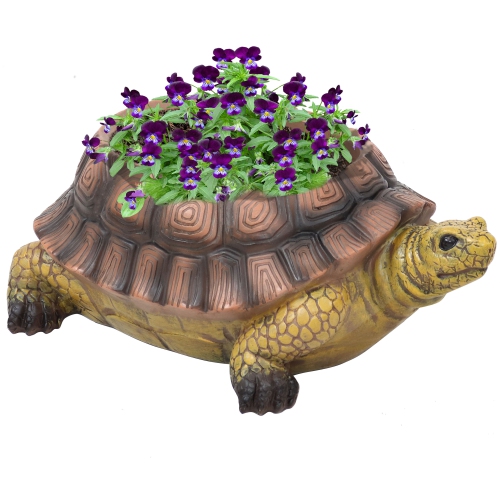 Sunnydaze 11 in Polyresin Teddy the Tortoise Indoor/Outdoor Garden Planter