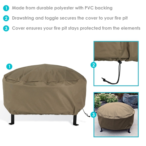 Sunnydaze 60 in Heavy-Duty Polyester Round Outdoor Fire Pit Cover - Khaki