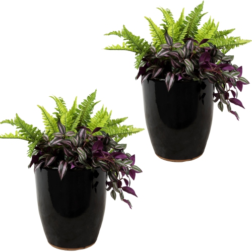 Sunnydaze Captivating Vista Ceramic Planter - 11.5" - Obsidian - Set of 2