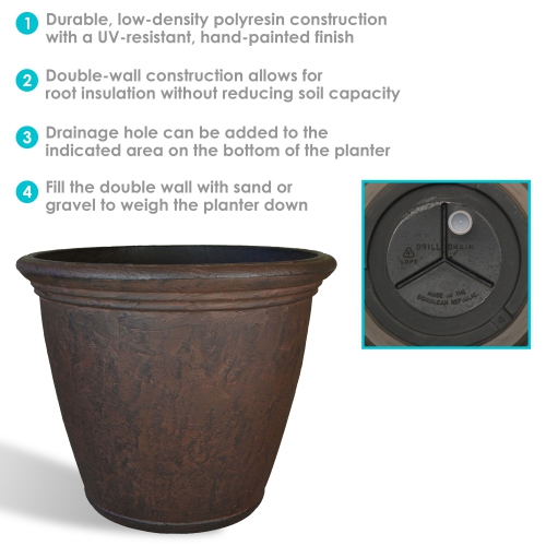 Sunnydaze 15.25 in Anjelica Polyresin Outdoor Planter - Rust