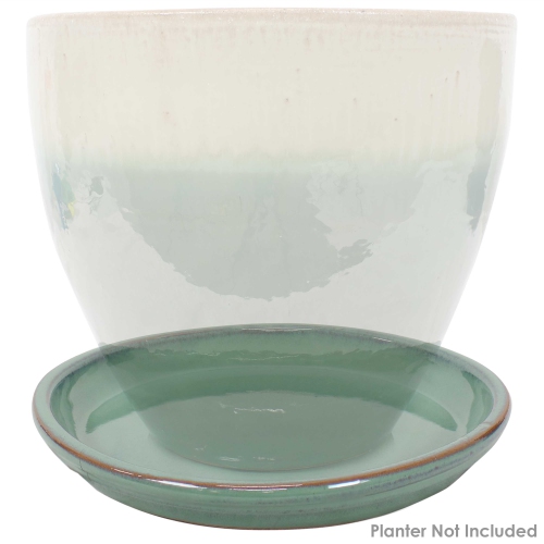 Sunnydaze 12 in Glazed Ceramic Flower Pot/Plant Saucer - Seafoam - Set of 4
