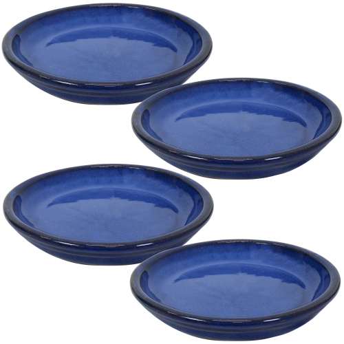 Soucoupe jardinière en céramique Sunnydaze - Bleu impérial - 7 po - Ensemble de 4
