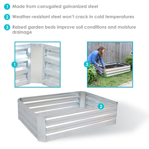 Sunnydaze Galvanized Steel Rectangle Raised Garden Bed - 47 in - Silver