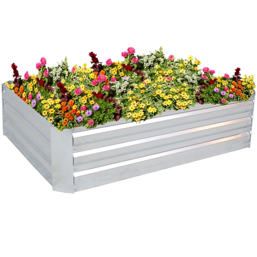 Sunnydaze Galvanized Steel Rectangle Raised Garden Bed - 47 in - Silver