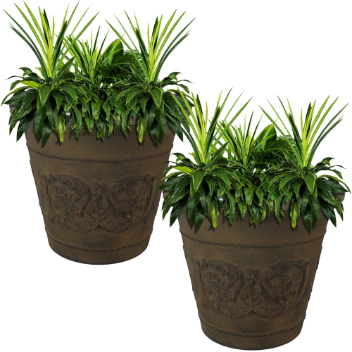 Sunnydaze 19.5 in Arabella Polyresin Outdoor Planter - Sable - Set of 2