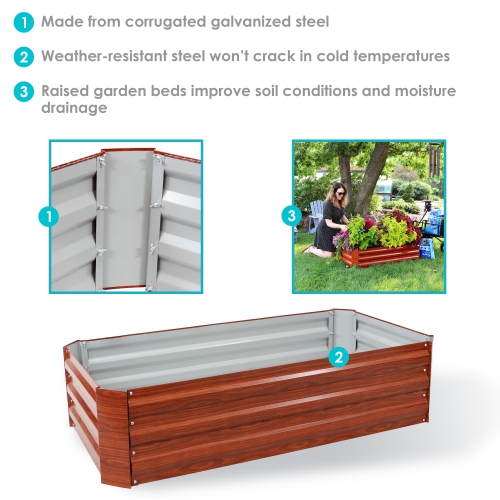 Sunnydaze 48 in Galvanized Steel Rectangle Raised Bed - Woodgrain - 2pk