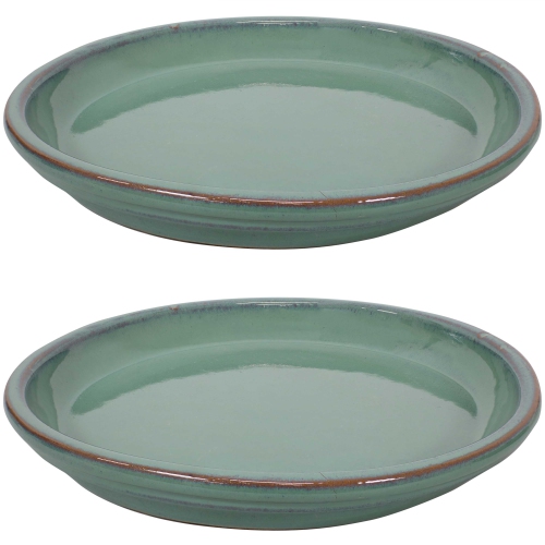 SUNNYDAZE DECOR  Sunnydaze 12 In Glazed Ceramic Flower Pot/plant Saucer - Seafoam - Set Of 2