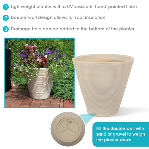 Sunnydaze 16 in Walter Polyresin Planter with UV-Resistance - Beige