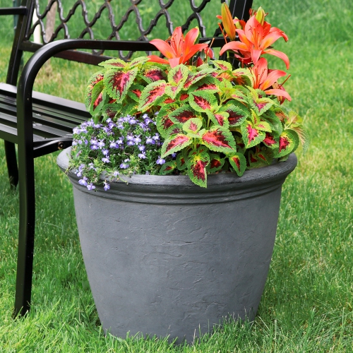Sunnydaze 20 in Anjelica Polyresin Planter with UV-Resistance - Slate