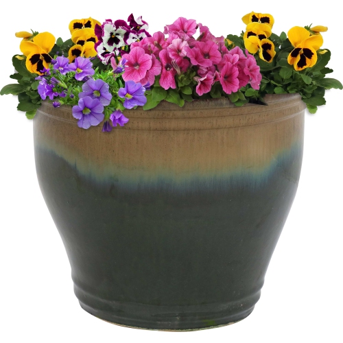 Sunnydaze 15 in Studio High-Fired Glaze Ceramic Planter - Forest Lake Green