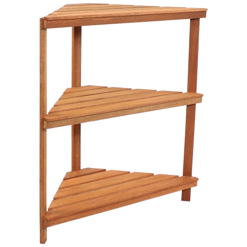 SUNNYDAZE DECOR  Sunnydaze Meranti Wood/teak Oil Finish 3-Tier Corner Plant Stand - 36 In