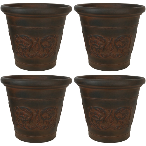 SUNNYDAZE DECOR  Sunnydaze 16 In Arabella Dual-Wall Polyresin Planter - Rust - Set Of 4 Love LOVE these resin plant