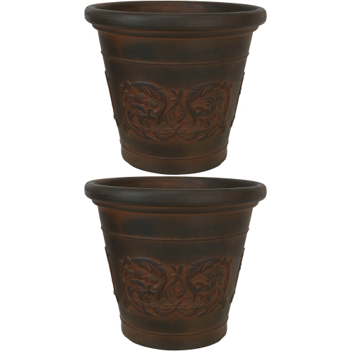 SUNNYDAZE DECOR  Sunnydaze 16 In Arabella Dual-Wall Polyresin Planter - Rust - Set Of 2 