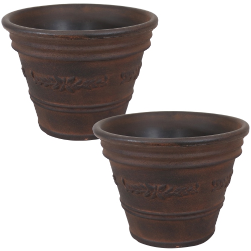 Sunnydaze – Pot à fleurs extérieur Laurel – Rouille – 13 po – Paquet de 2
